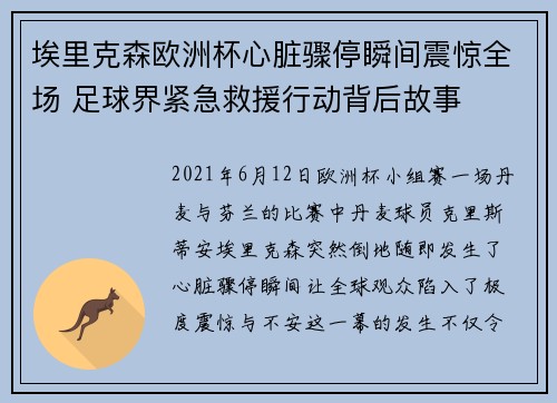 埃里克森欧洲杯心脏骤停瞬间震惊全场 足球界紧急救援行动背后故事